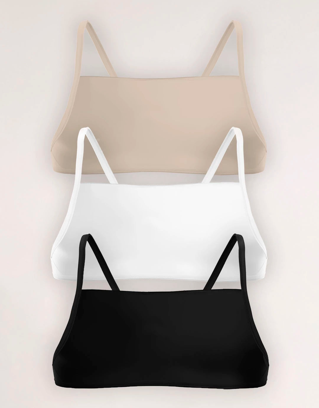 Kit 3 Tops Minimal Nude + Branco + Preto